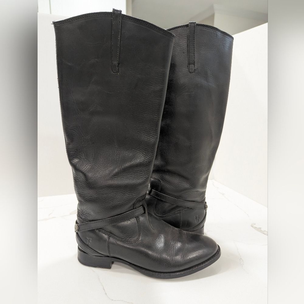Frye Lindsay Plate Women's Size 7.5 Black Tall Knee Leather Riding Boots 76976